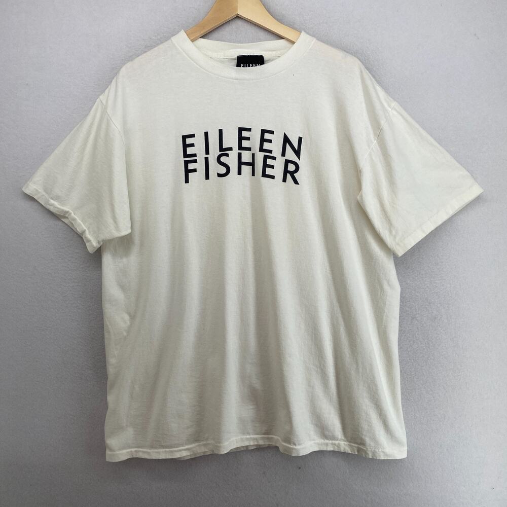 EILEEN FISHER Top XL Cotton Jersey Crew Neck Boxy Tee Short Sleeve White USA